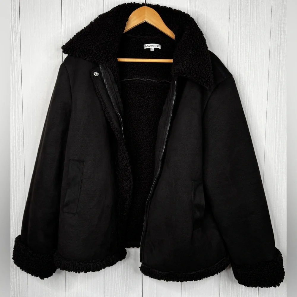 Reformation Talli faux suede and shearling jacket coat - Picture 3 of 7